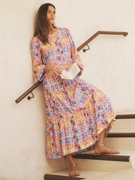 NRBY Priya Ikat Heart Print Maxi Dress, Multi, Multi