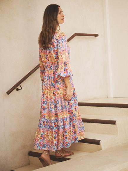 NRBY Priya Ikat Heart Print Maxi Dress, Multi - view 2, Multi