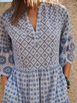 NRBY Rosa Pure Cotton Flute Sleeve Midi Dress, Blue - view 2, Blue