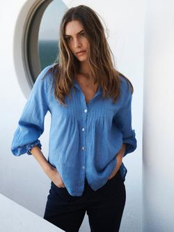 NRBY Lyla Pure Linen Long Sleeve Shirt, Azure Blue