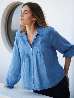 NRBY Lyla Pure Linen Long Sleeve Shirt - view 2, Azure Blue