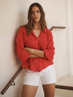 NRBY Lyla Pure Linen Long Sleeve Shirt, Red Rose