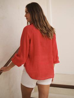 NRBY Lyla Pure Linen Long Sleeve Shirt - view 2, Red Rose