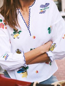 NRBY Nilli Embroidered Cotton Top, White/Multi - view 2, White/Multi