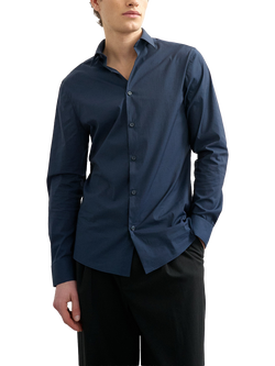 Topman Slim Fit Cotton Blend Shirt, Navy