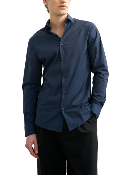 Topman Slim Fit Stretch Cotton Blend Shirt, Navy