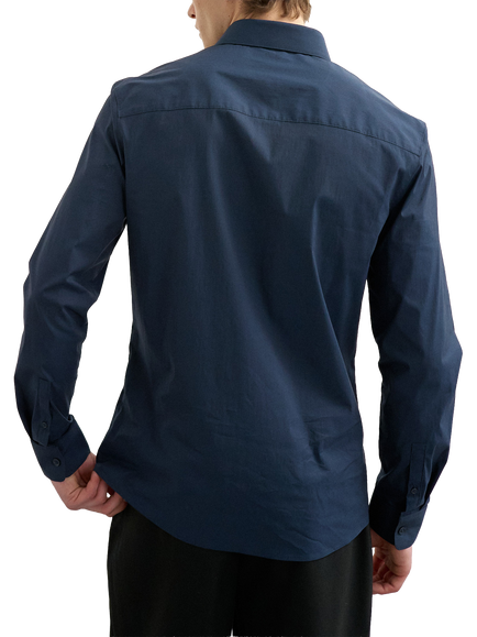 Topman Slim Fit Stretch Cotton Blend Shirt - view 2, Navy