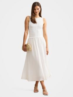 Forever New Indy Woven Mixed Midi Dress, Porcelain, Porcelain