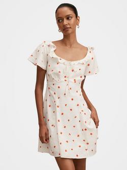 Forever New Petite Riley Floral Linen Rich Mini Dress, White Multi, White Multi