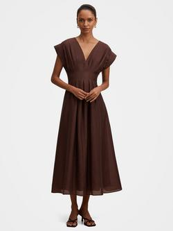 Forever New Petite Alessandra Tucked Midi Dress, Chocolate, Chocolate