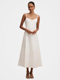 Forever New Petite Tiffany Embroidered Sequin Midi Dress, Porcelain, Porcelain