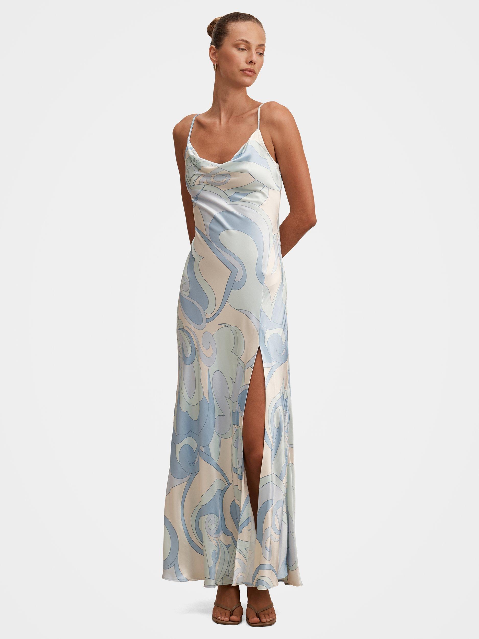 Forever New Tyler Cowl Neck Satin Slip Maxi Dress, Riviera Swirl