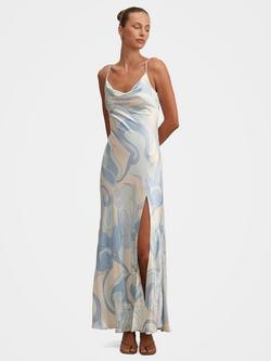 Forever New Tyler Cowl Neck Satin Slip Maxi Dress, Riviera Swirl, Riviera Swirl