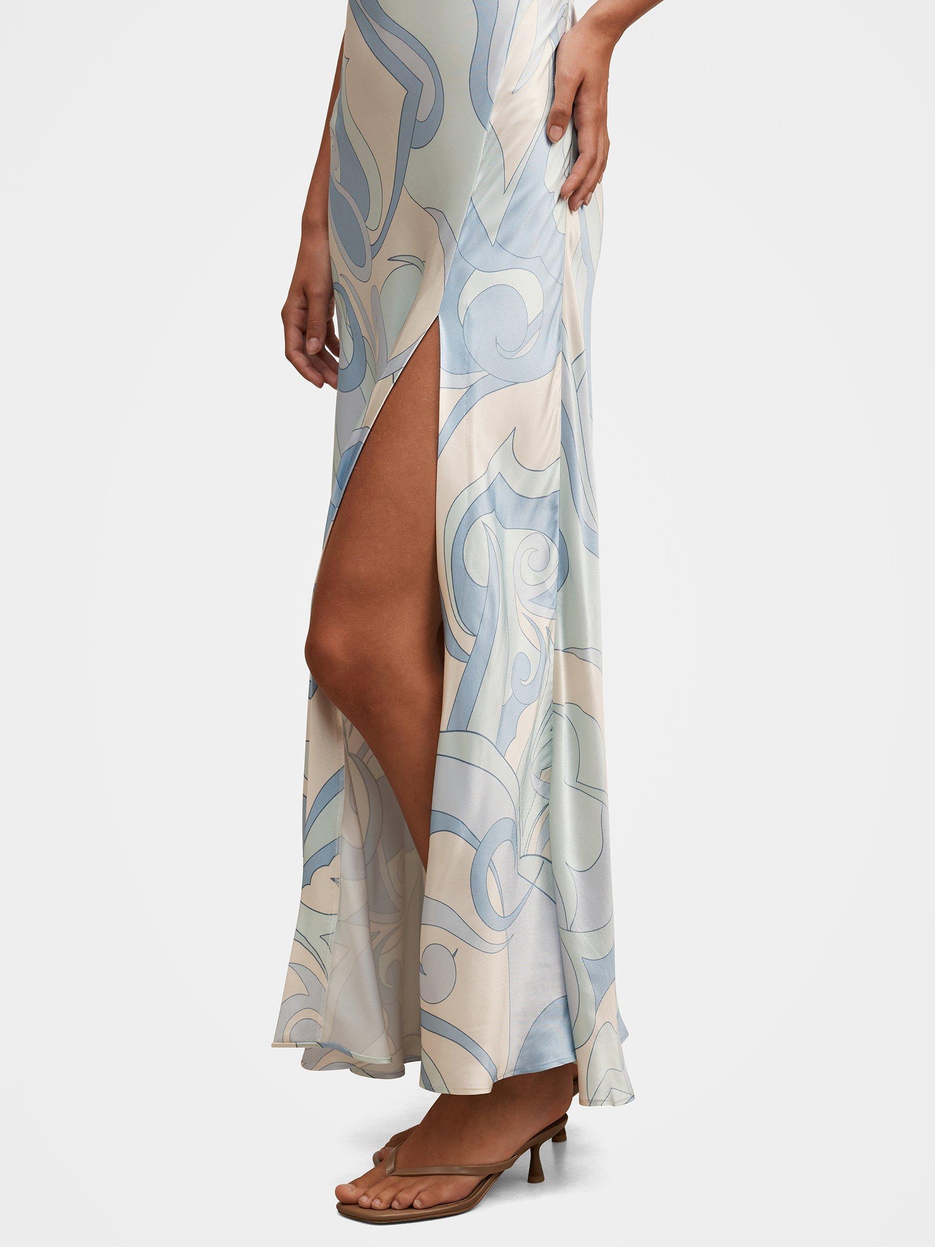 Forever New Tyler Cowl Neck Satin Slip Maxi Dress, Riviera Swirl