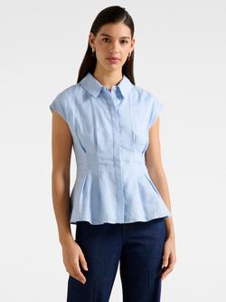 Forever New Carina Pleat Pure Linen Shirt, Light Blue