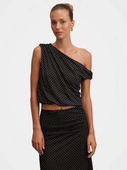 Forever New Mila Tipped Shoulder Drape Top, Black Elstone Spot, Black Elstone Spot