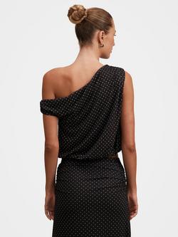 Forever New Mila Tipped Shoulder Drape Top, Black Elstone Spot - view 2, Black Elstone Spot