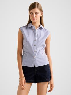 Forever New Nova Stripe Ruched Shirt, Blue Stripe, Blue Stripe