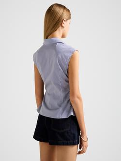 Forever New Nova Stripe Ruched Shirt, Blue Stripe - view 2, Blue Stripe
