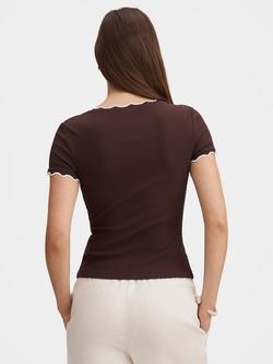 Forever New Rebecca Scallop Trim T-Shirt, Chocolate/ Porcelain - view 2, Chocolate/ Porcelain