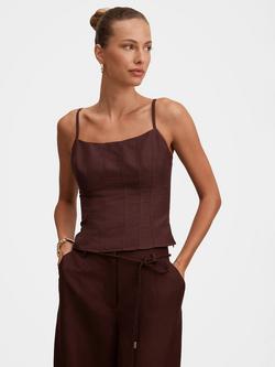 Forever New River Linen Blend Corset Top, Chocolate, Chocolate
