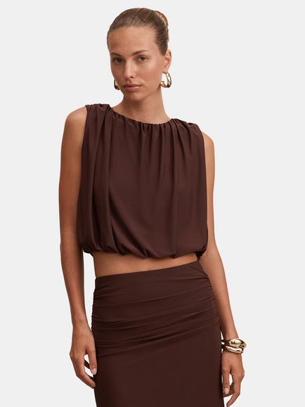 Forever New Sutton Sleeveless Bubble Top, Milk Chocolate, Milk Chocolate