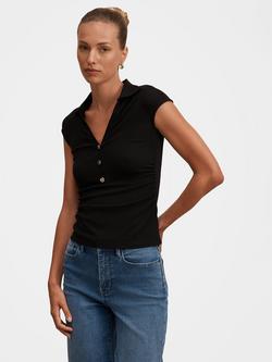 Forever New Winnie Cap Sleeve Polo Top, Black, Black