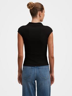 Forever New Winnie Cap Sleeve Polo Top, Black - view 2, Black