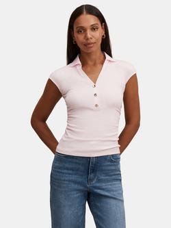 Forever New Winnie Cap Sleeve Polo Top, Soft Pink, Soft Pink