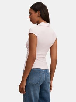 Forever New Winnie Cap Sleeve Polo Top, Soft Pink - view 2, Soft Pink