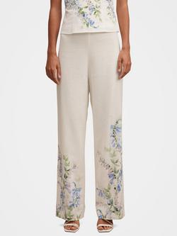 Forever New Soleil Floral Linen Blend Trousers, White/Multi, White Multi