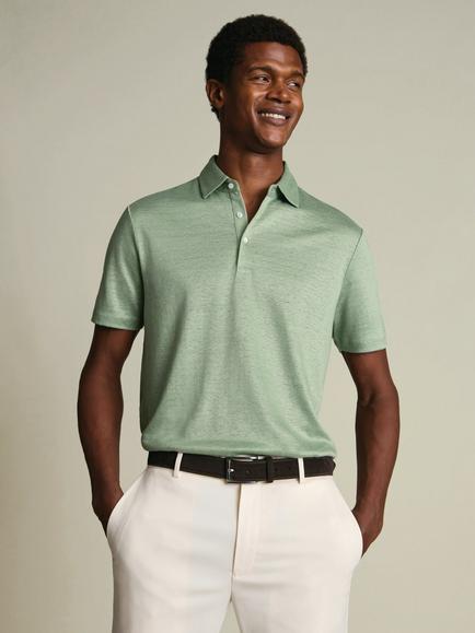 Charles Tyrwhitt Pure Linen Short Sleeve Polo Shirt, Light Green