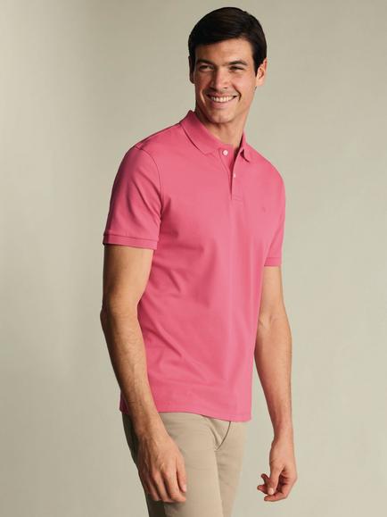 Charles Tyrwhitt Cotton Blend Short Sleeve Polo Shirt, Coral Pink