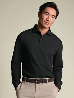 Charles Tyrwhitt Cotton Blend Long Sleeve Piqué Polo Shirt, Black