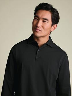 Charles Tyrwhitt Cotton Blend Long Sleeve Piqué Polo Shirt - view 2, Black