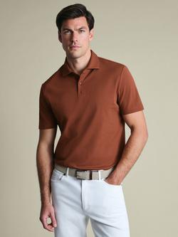 Charles Tyrwhitt Cotton Blend Short Sleeve Piqué Polo Shirt, Burnt Orange