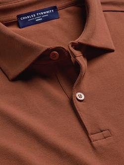 Charles Tyrwhitt Cotton Blend Short Sleeve Piqué Polo Shirt - view 2, Burnt Orange