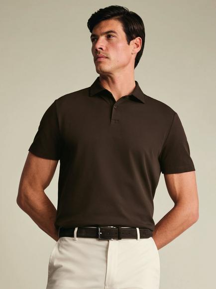Charles Tyrwhitt Cotton Blend Short Sleeve Piqué Polo Shirt, Chocolate Brown