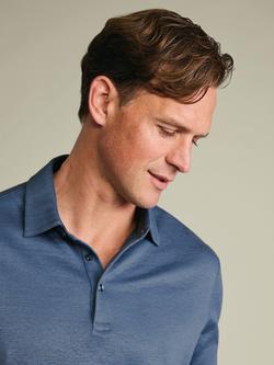 Charles Tyrwhitt Pure Linen Short Sleeve Polo Shirt - view 2, Denim Blue