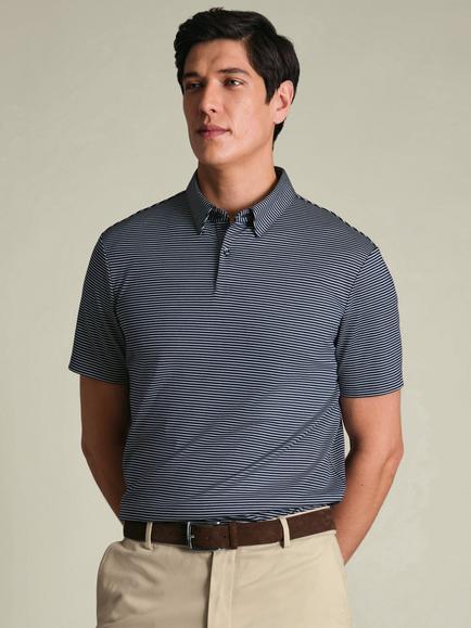 Charles Tyrwhitt Pure Cotton Short Sleeve Polo Shirt, Navy/White, Navy/White