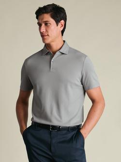Charles Tyrwhitt Stretch Cotton Blend Regular Fit Short Sleeve Smart Pique Polo Shirt, Light Grey