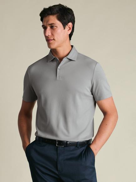 Charles Tyrwhitt Stretch Cotton Blend Regular Fit Short Sleeve Smart Pique Polo Shirt, Light Grey
