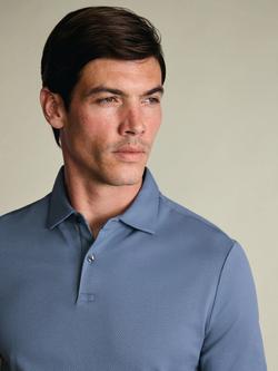 Charles Tyrwhitt Pure Cotton Short Sleeve Performance Textured Polo Shirt - view 2, Petrol Blue