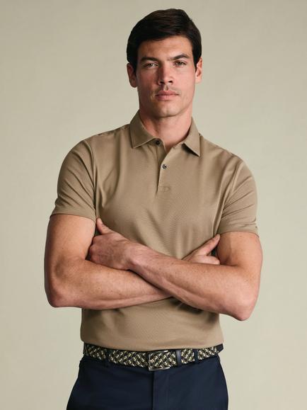 Charles Tyrwhitt Pure Cotton Short Sleeve Polo Shirt, Tan