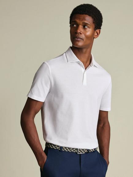 Charles Tyrwhitt Pure Cotton Short Sleeve Performance Textured Polo Shirt, White
