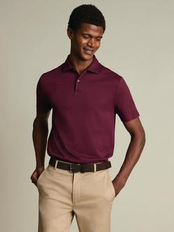 Charles Tyrwhitt Pure Cotton Short Sleeve Performance Textured Polo Shirt, Wine Red