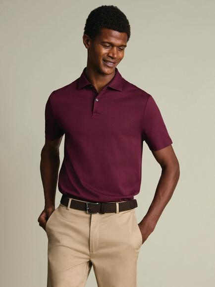Charles Tyrwhitt Pure Cotton Short Sleeve Performance Textured Polo Shirt, Wine Red