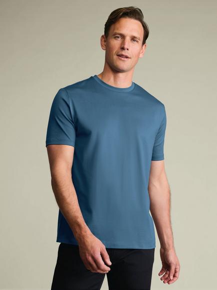 Charles Tyrwhitt Cotton Regular Fit Short Sleeve T-Shirt, Airforce Blue - view 2, Airforce Blue