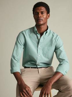 Charles Tyrwhitt Striped Washed Poplin Cotton Shirt, Light Green