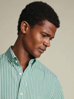 Charles Tyrwhitt Striped Washed Poplin Cotton Shirt - view 2, Light Green